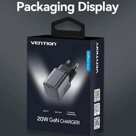 Vention Cargador de Pared GaN FEVH0-EU 20W USB-C Gris Antracita Vention Cargador de Pared GaN FEVH0-EU 20W USB-C Gris Antracita